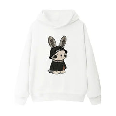 VINESU Cool Bling Bunny Ear Embroidered Hoodie|3D Embroidery + Rhinestone Ears