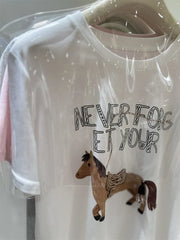 A192 - Artisan Embroidered Horse Graphic Tee - Heavyweight 220g Premium Cotton T-Shirt with Beaded Detail