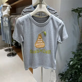A118 - Premium 220 GSM Heavyweight Cotton Tee - Pear Graphic with Handmade Beaded Leaf & 3D Patch Embroidery
