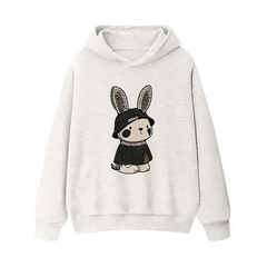 VINESU Cool Bling Bunny Ear Embroidered Hoodie|3D Embroidery + Rhinestone Ears