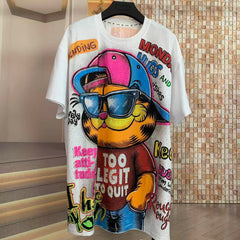 A222 - Garfield Y2K Sparkle Oversized Tee - 320g Heavyweight Breathable Cotton - Premium Bling Character Streetwear Boxy T-Shirt