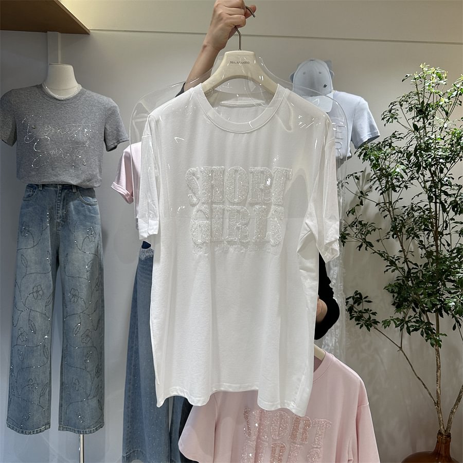 A165 - 320g Ultra-Heavyweight Beaded Graphic Tee - Premium Structured Boxy Fit Cotton T-Shirt - Luxury Artisanal Streetwear