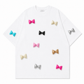 A243 - Handcrafted 3D Bow Accent Cotton Tee – Color Pop Statement T-Shirt