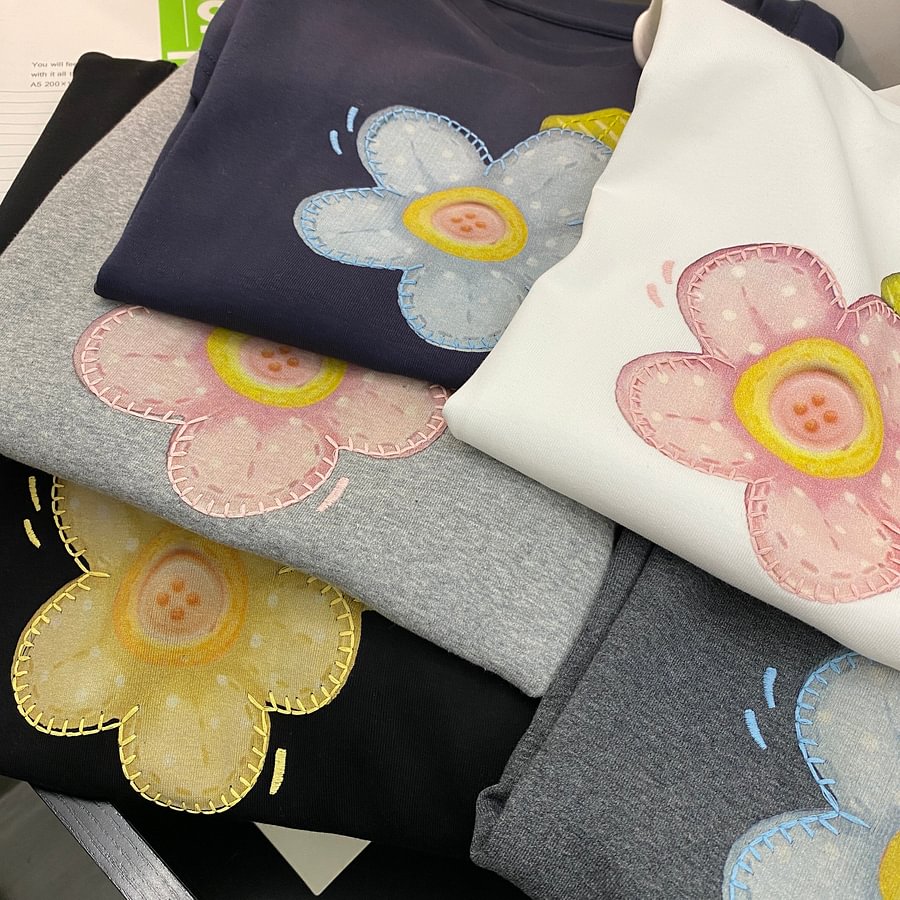 A187 - Embroidered Floral Graphic Tee - Hand-Finished Wildflower Detail - 220g Premium Heavyweight Cotton