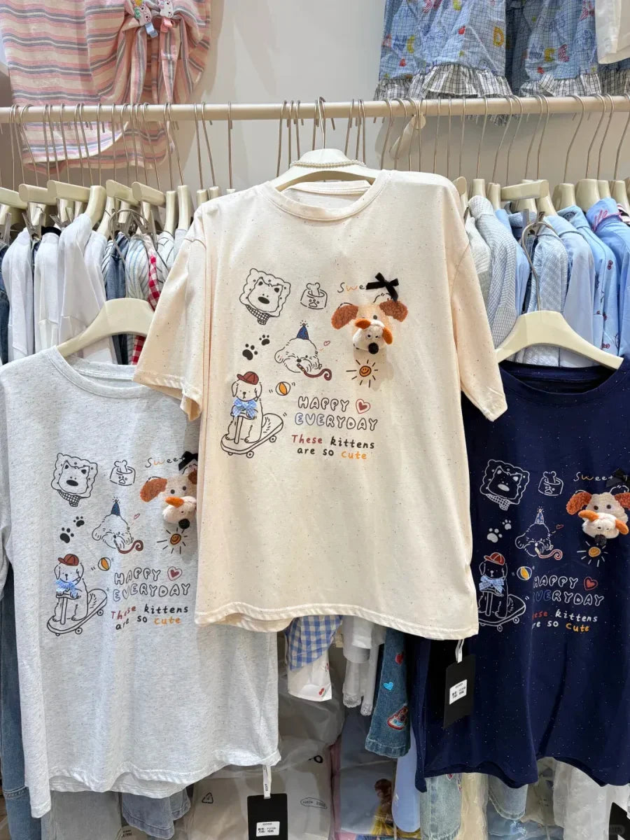 A158 - 3D Plush Ornament Graphic Tee - Funny Animal Pop Art T-Shirt - 220g Premium Heavyweight Cotton - Quirky Streetwear
