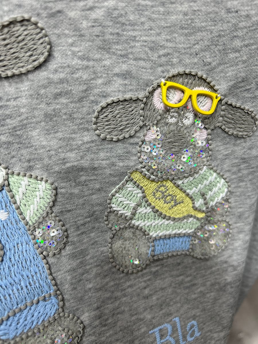 A164 - Luxury Three Bears 3D Embroidery T-Shirt - 320g Ultra-Heavyweight Cotton - Structured Boxy Fit Streetwear Top