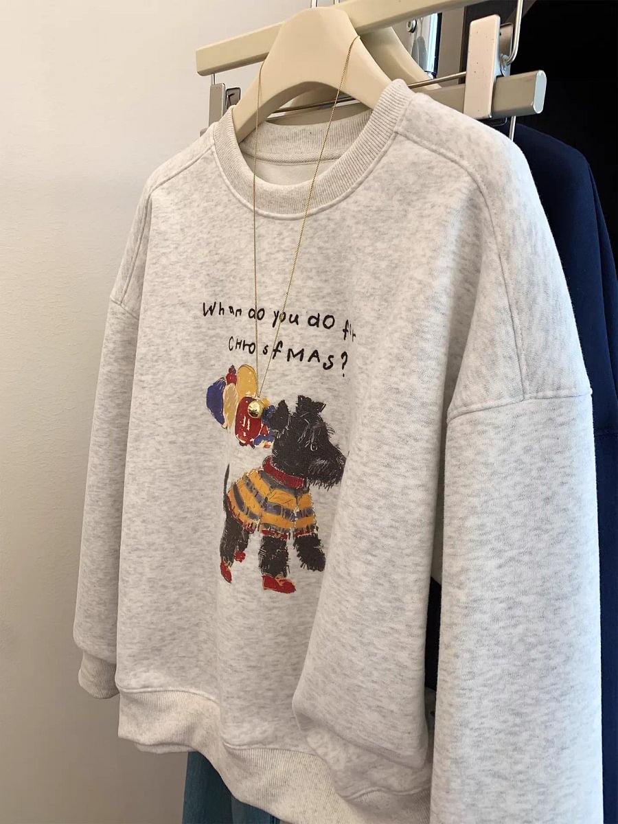 VINESU A41 Oversized Vintage Dog Christmas Sweatshirt