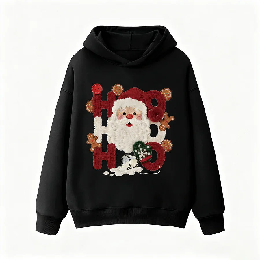 VINESU Cotton Christmas Hoodie | Creative "HO HO" Santa Printed Design