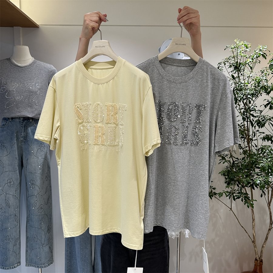 A165 - 320g Ultra-Heavyweight Beaded Graphic Tee - Premium Structured Boxy Fit Cotton T-Shirt - Luxury Artisanal Streetwear