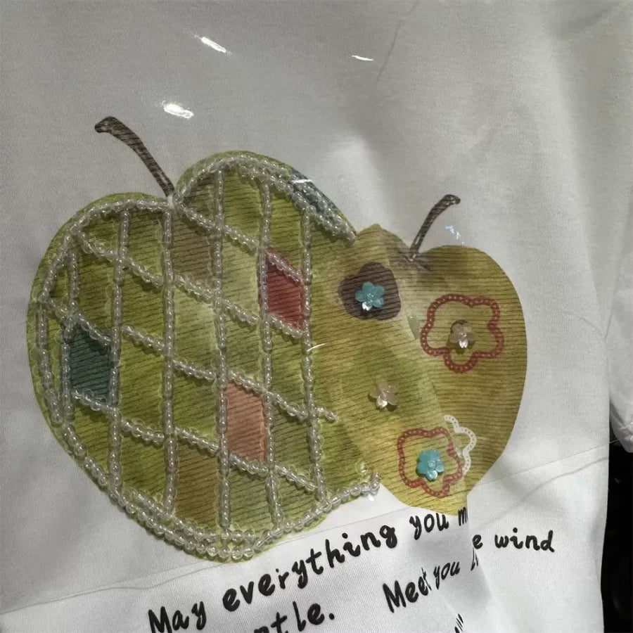 A123 - Premium Green Apple Graphic Tee with Crystal Beading & Gentle