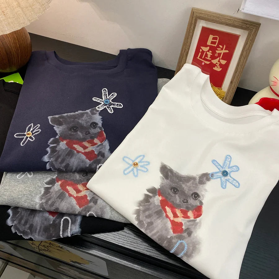 A190 - Vintage Kitten Graphic Tee - 220g Premium Heavyweight Cotton