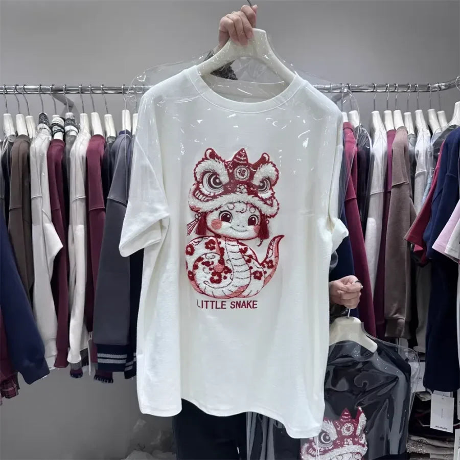 A147 - Premium Heavy Embroidery Oversized Tee - Textured Character Edition
