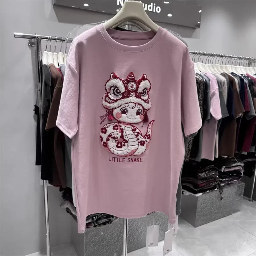 A147 - Premium Heavy Embroidery Oversized Tee - Textured Character Edition