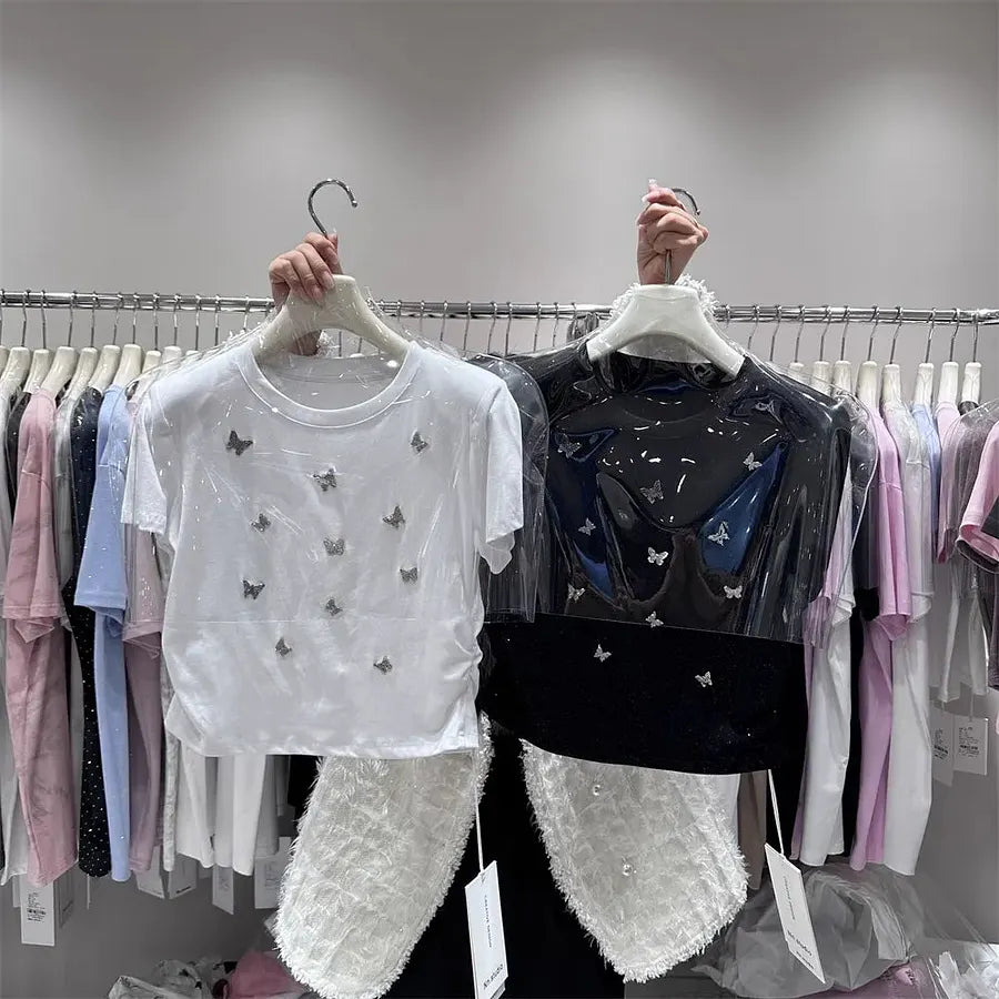 VINESU Heavy- Butterfly Embellishment Sequin Tee