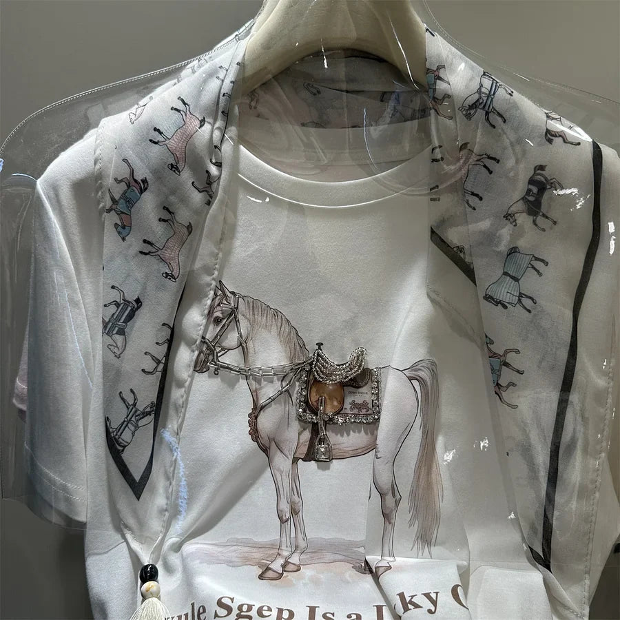 A191 - Artistic Graphic Tee with Beaded Embroidery - 220g Premium Heavyweight Cotton