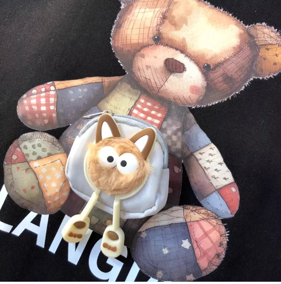 A144 - 3D Mini Pouch Patchwork Bear T-Shirt - 220g Heavyweight Pure Cotton