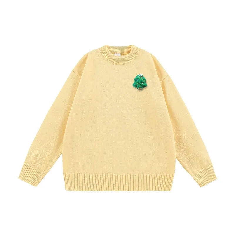 VINESU Handmade 3D Felt Decor Crewneck Sweater