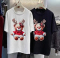 A166 - Luxury 3D Reindeer Christmas Tee - Hand-Embroidered Crystal Beaded T-Shirt - 220g Premium Cotton Structured Holiday Top