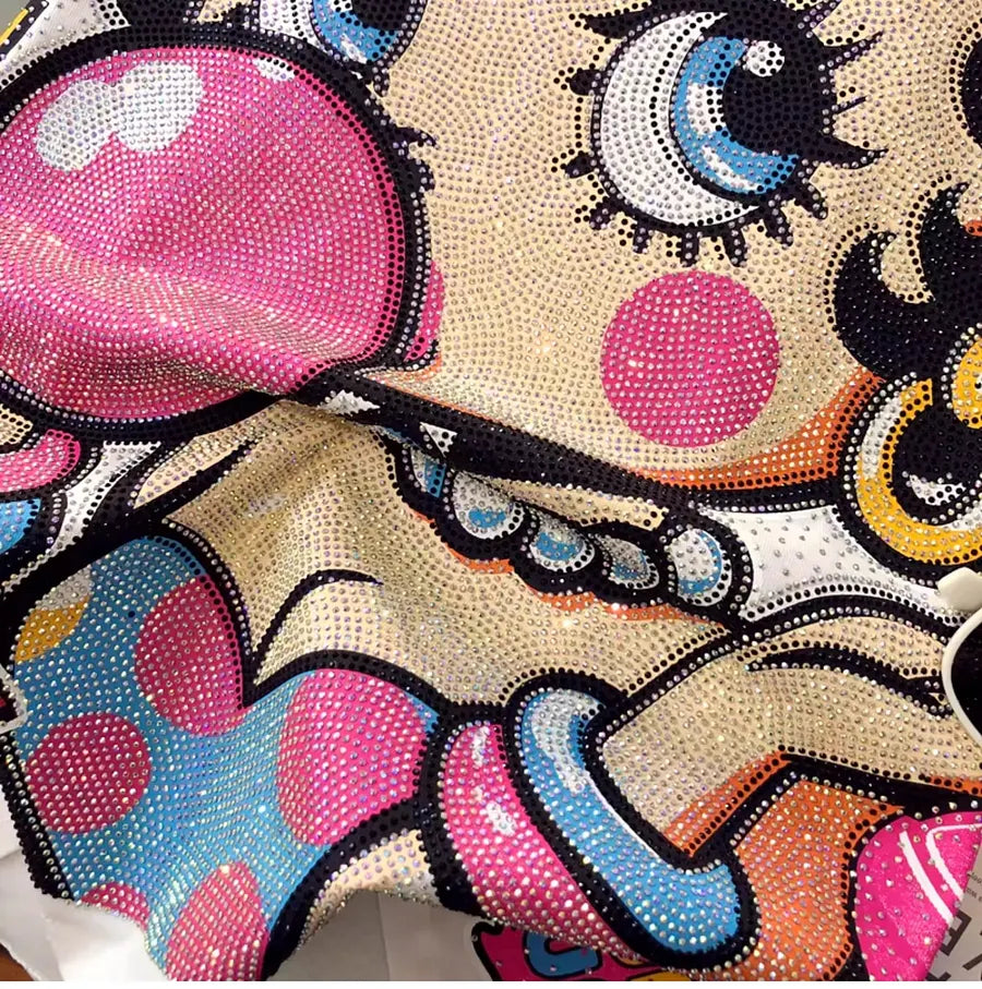 VINESU A01 - Rhinestone Betty Boop Cotton Brushed Oversized T-Shirt