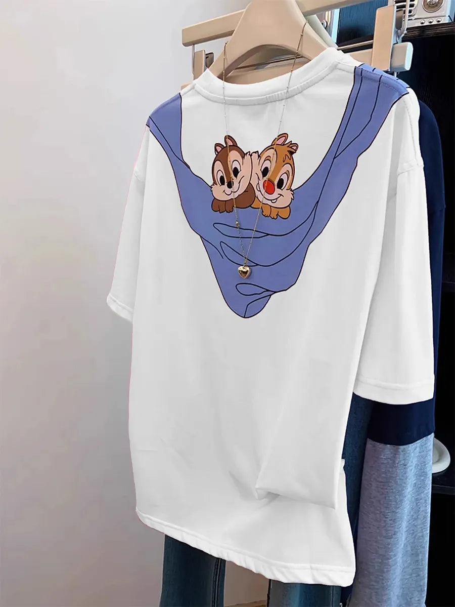 VINESU Playful Chipmunk "Cape" Print T-Shirt (Front & Back Design)