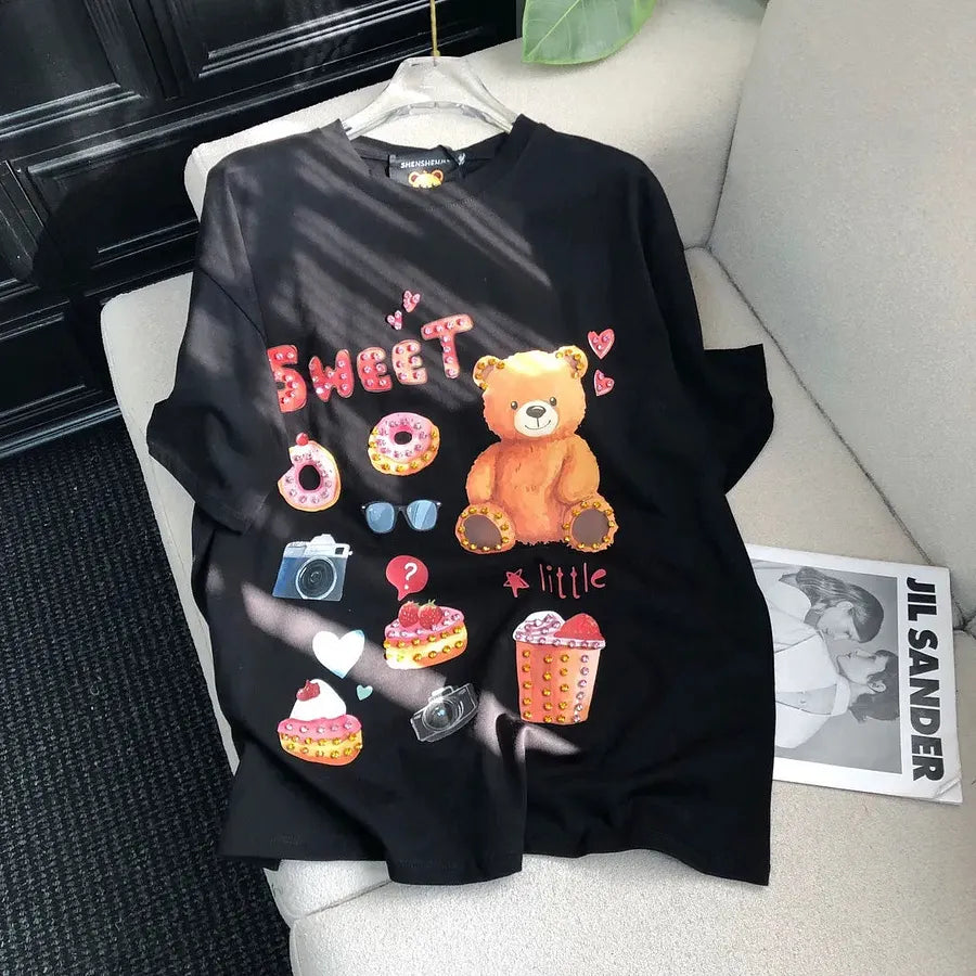 VINESU A17 - "Sweet" Bear Hand-Embellished T-Shirt