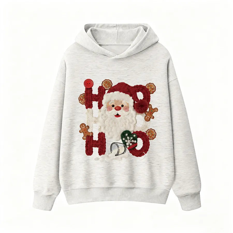 VINESU Cotton Christmas Hoodie | Creative "HO HO" Santa Printed Design