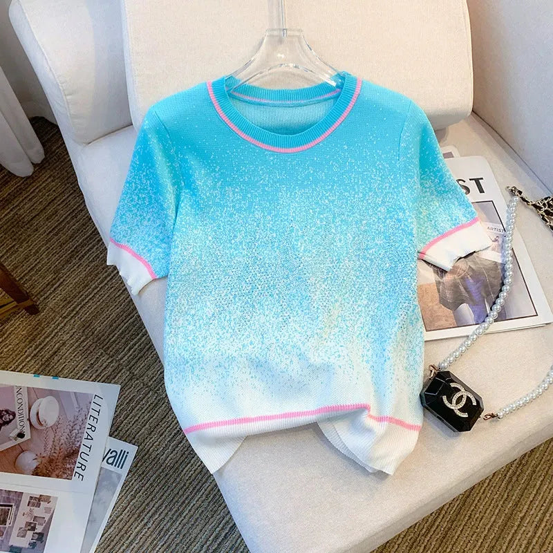 VINESU Gradient color hot diamond-heavy ice silk sweater
