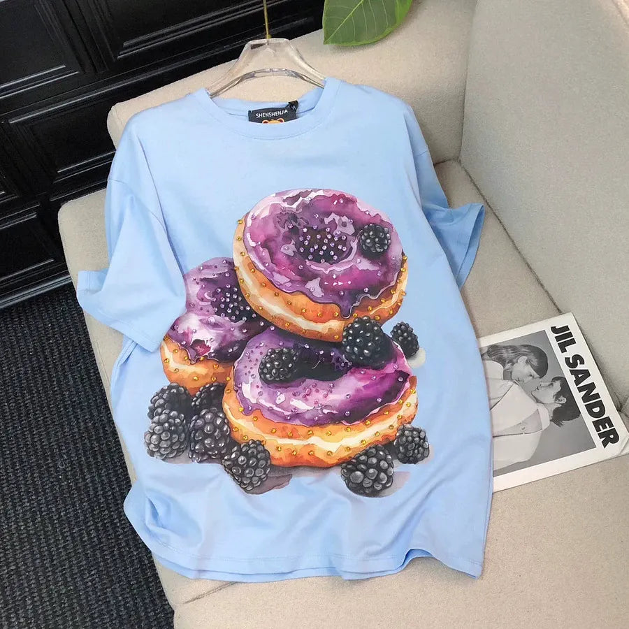 VINESU Heavy Beaded Donut Print Short Sleeve