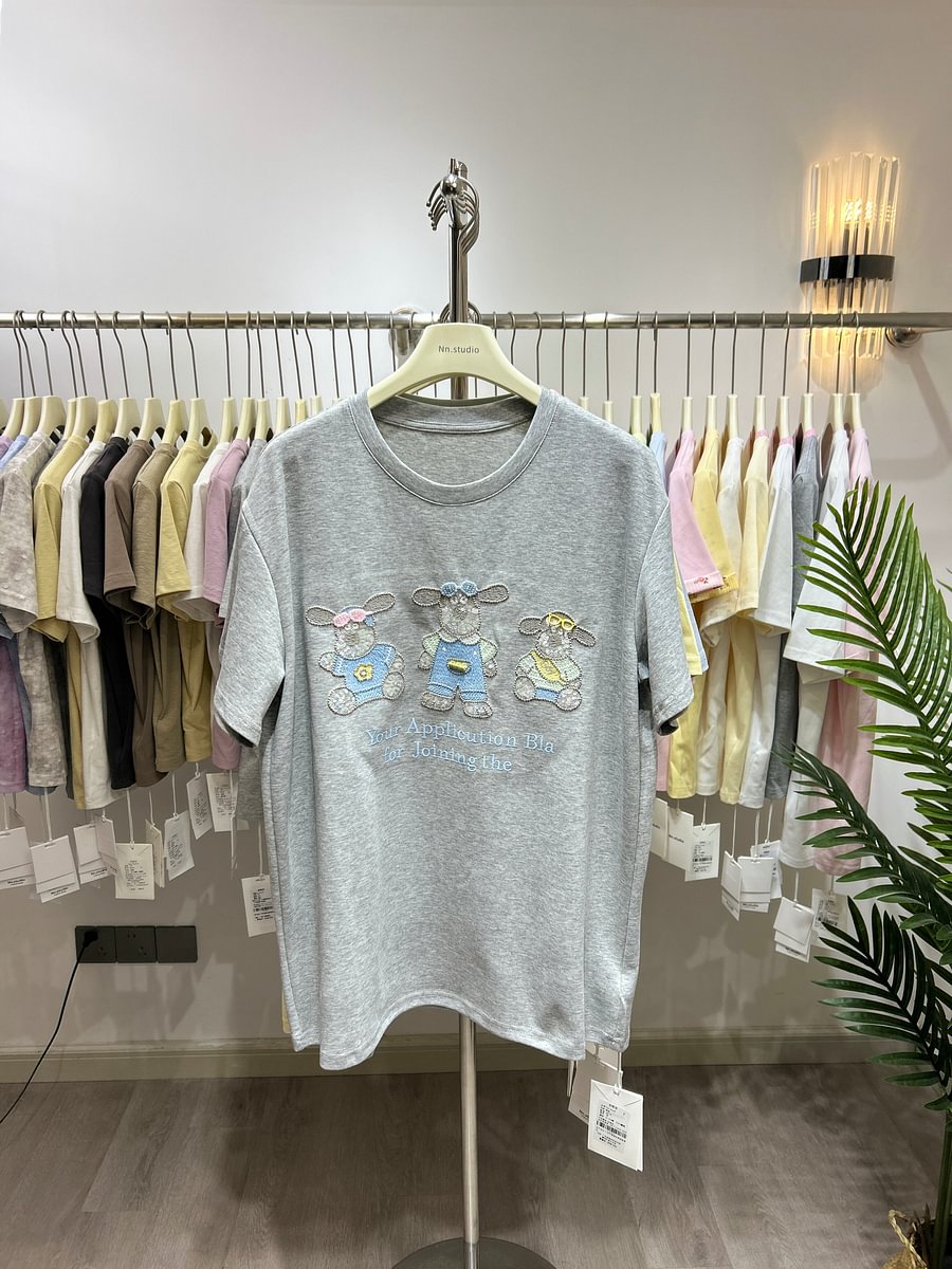 A164 - Luxury Three Bears 3D Embroidery T-Shirt - 320g Ultra-Heavyweight Cotton - Structured Boxy Fit Streetwear Top
