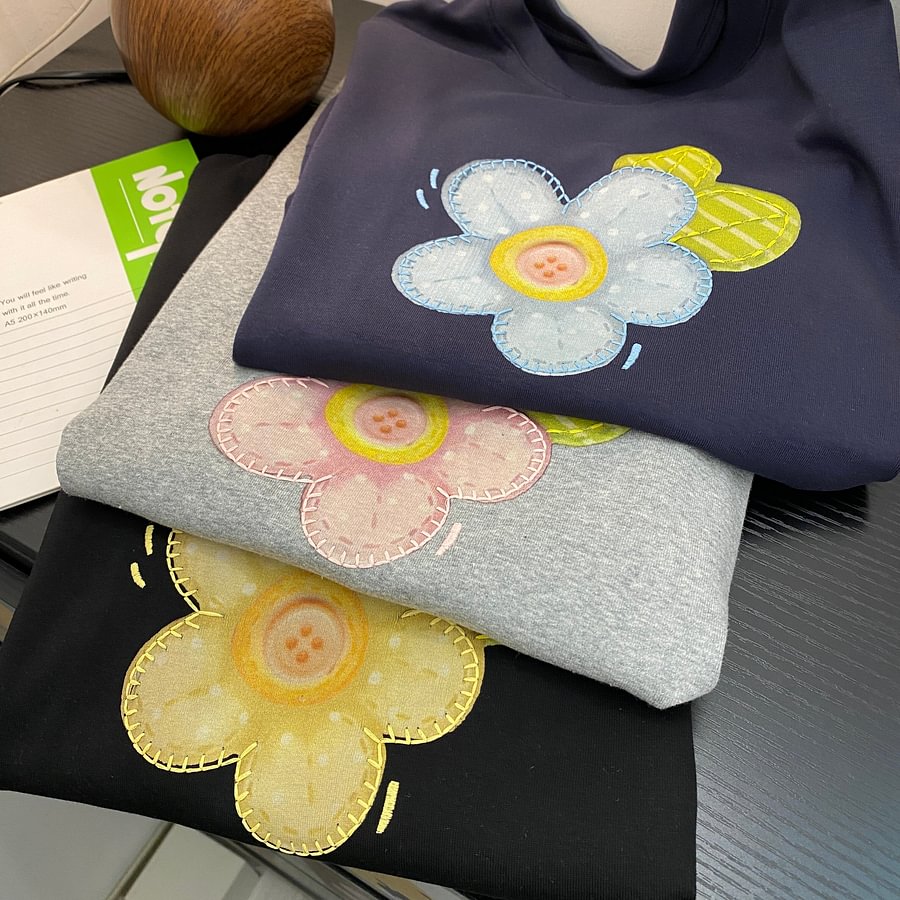 A187 - Embroidered Floral Graphic Tee - Hand-Finished Wildflower Detail - 220g Premium Heavyweight Cotton