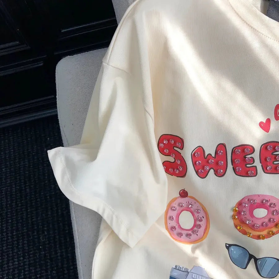 VINESU A17 - "Sweet" Bear Hand-Embellished T-Shirt