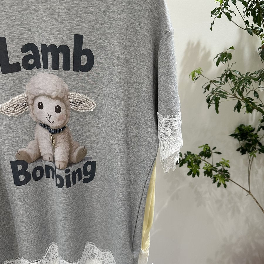 A171 - Artisanal Lace & Rhinestone Lamb Tee: 220g Breathable Premium Cotton