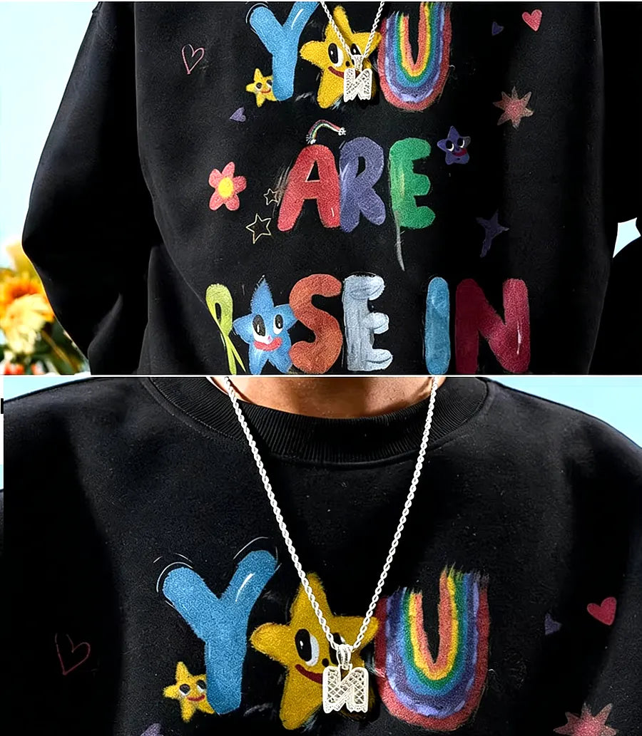 VINESU A36 - Oversized Hand-painted "You Are A Rose In Bloom" Graphic Sweatshirt, Colorful Y2K Aesthetic Pullover