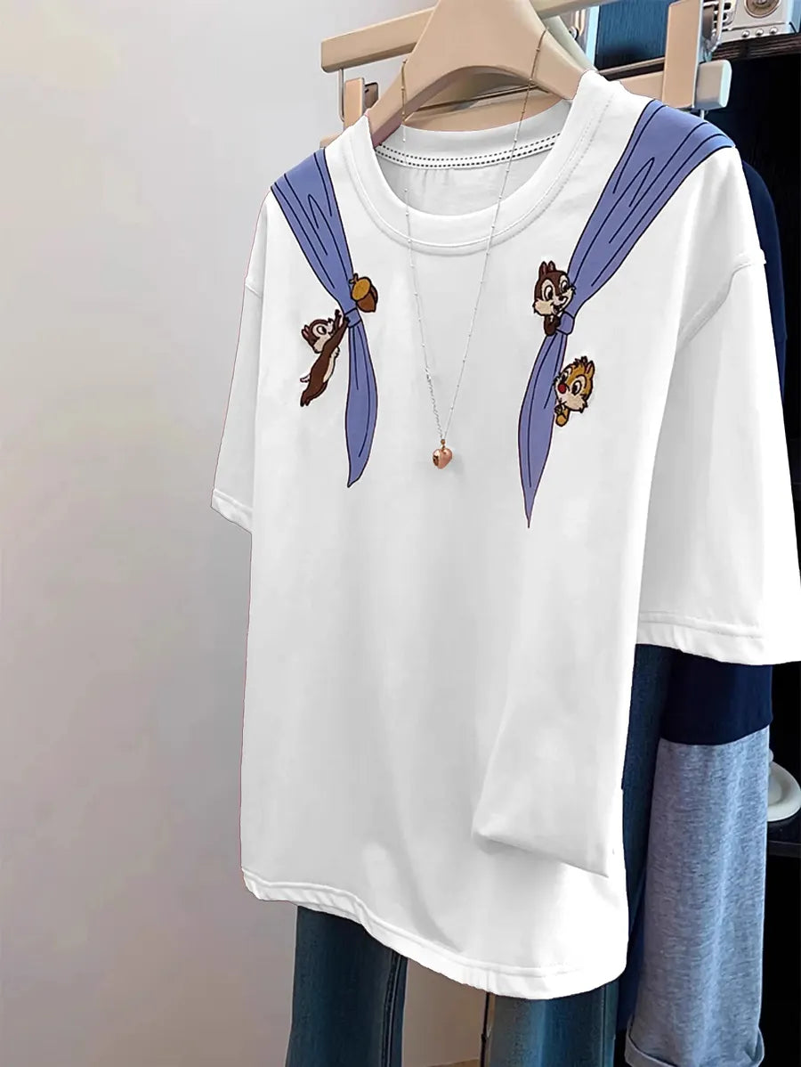 VINESU Playful Chipmunk "Cape" Print T-Shirt (Front & Back Design)
