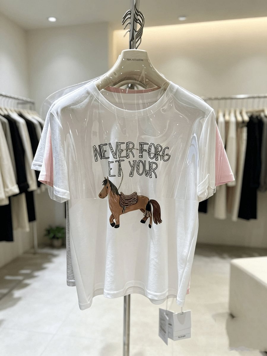A192 - Artisan Embroidered Horse Graphic Tee - Heavyweight 220g Premium Cotton T-Shirt with Beaded Detail