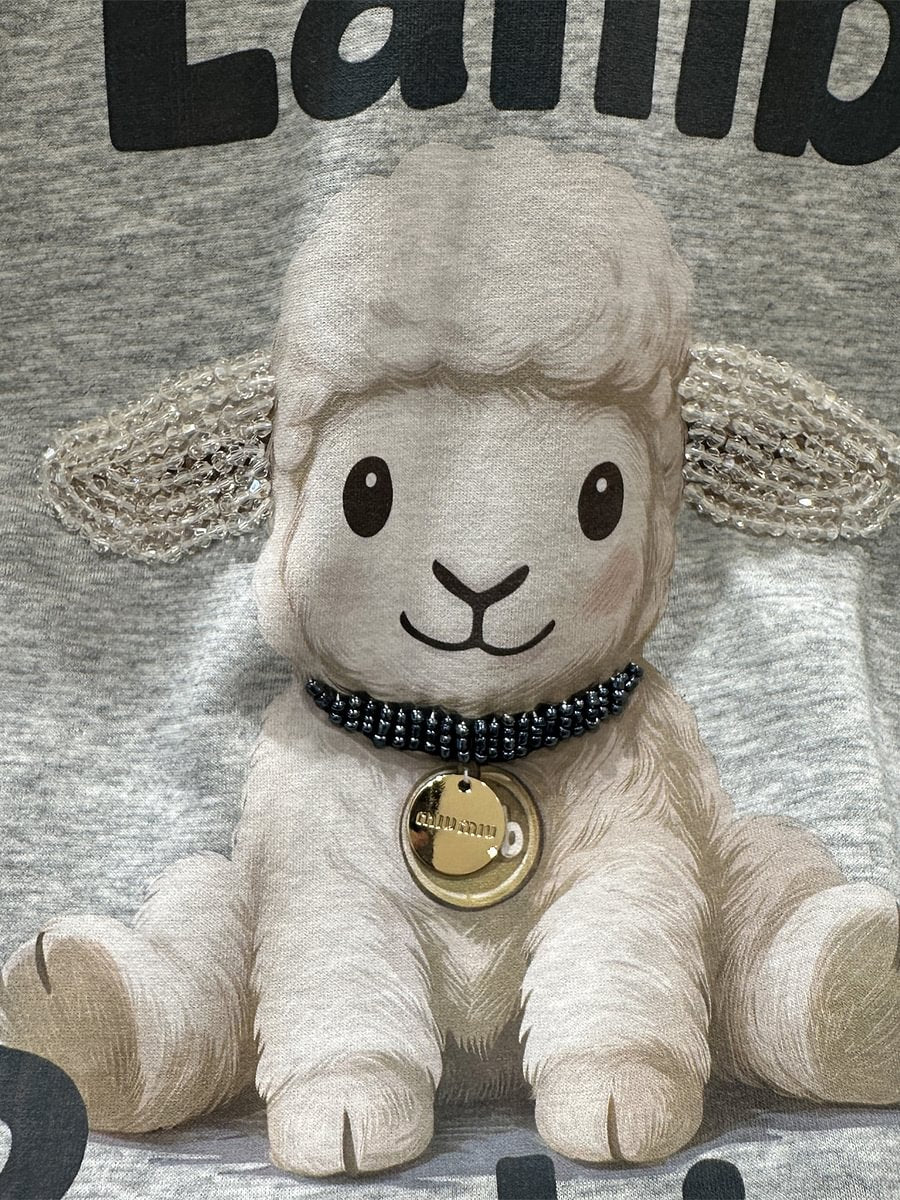 A171 - Artisanal Lace & Rhinestone Lamb Tee: 220g Breathable Premium Cotton