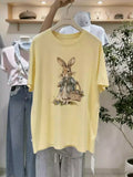 A136 - Oversized Rabbit Embroidery Tee - 220g Premium Cotton with Silver Bead Accents