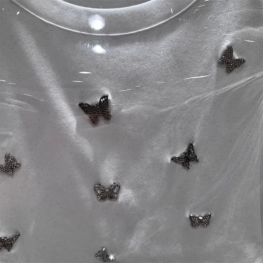 VINESU Heavy- Butterfly Embellishment Sequin Tee