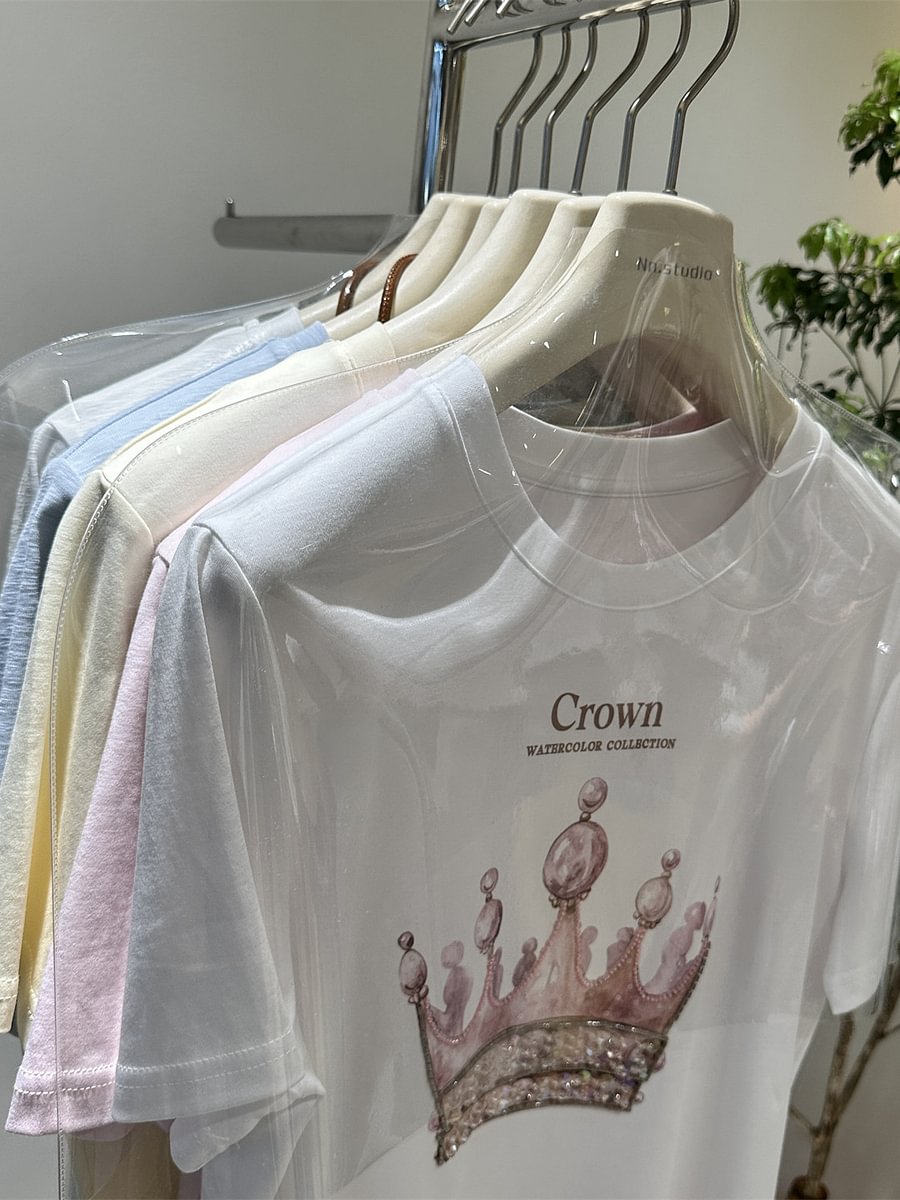 A170 - Heavyweight 220g Cotton Tee with Hand-Beaded Crown Embroidery