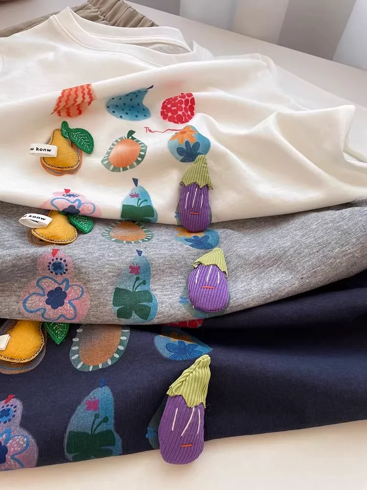 A97 - 3D Padded Fruit & Veggie Plush Tee – Heavyweight Structured Cotton