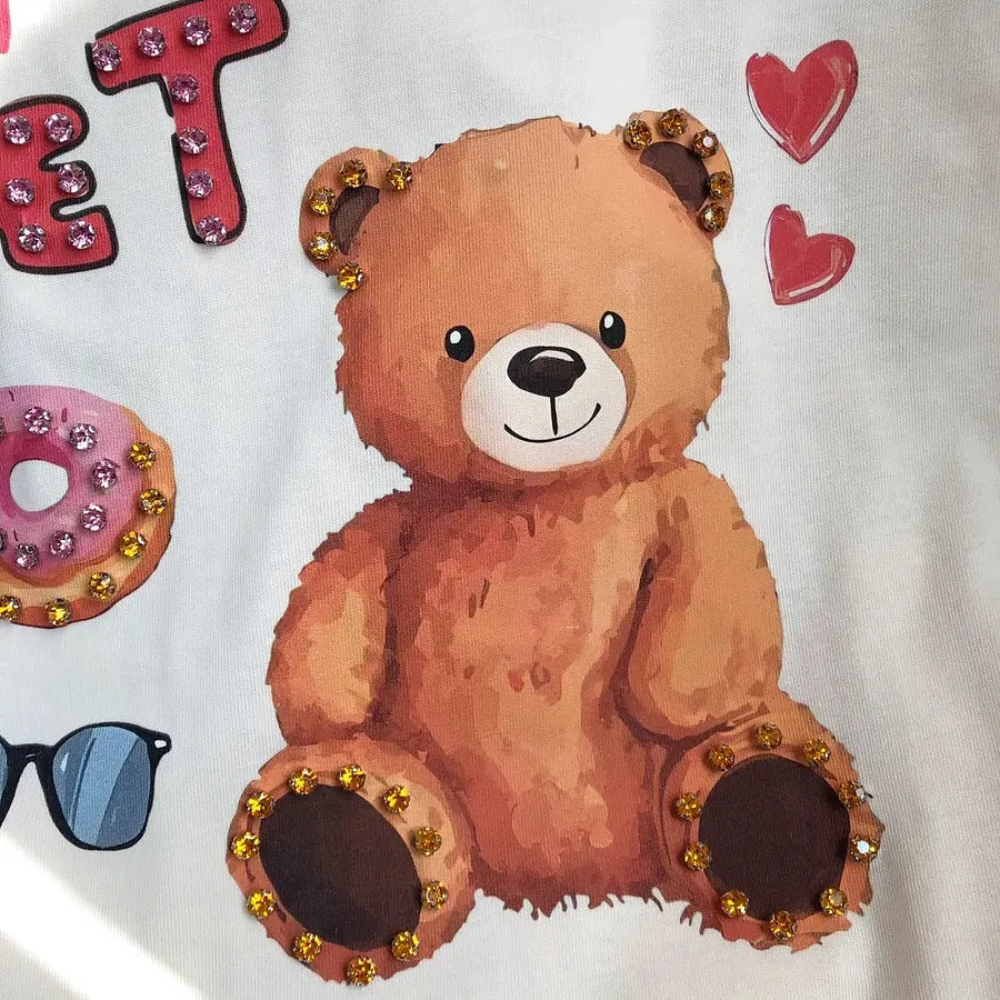 VINESU A17 - "Sweet" Bear Hand-Embellished T-Shirt
