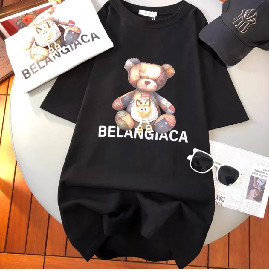 A144 - 3D Mini Pouch Patchwork Bear T-Shirt - 220g Heavyweight Pure Cotton