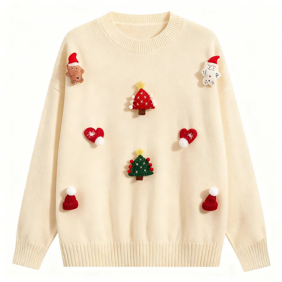 VINESU Christmas Vibe Max🎅 Handmade 3D Felt Decor Red Crewneck Sweater🔥