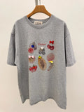 Vinesu A74 - Orchard Hand-Painted Beaded Bow Decor T-Shirt | 220g Cotton Loose Casual Top