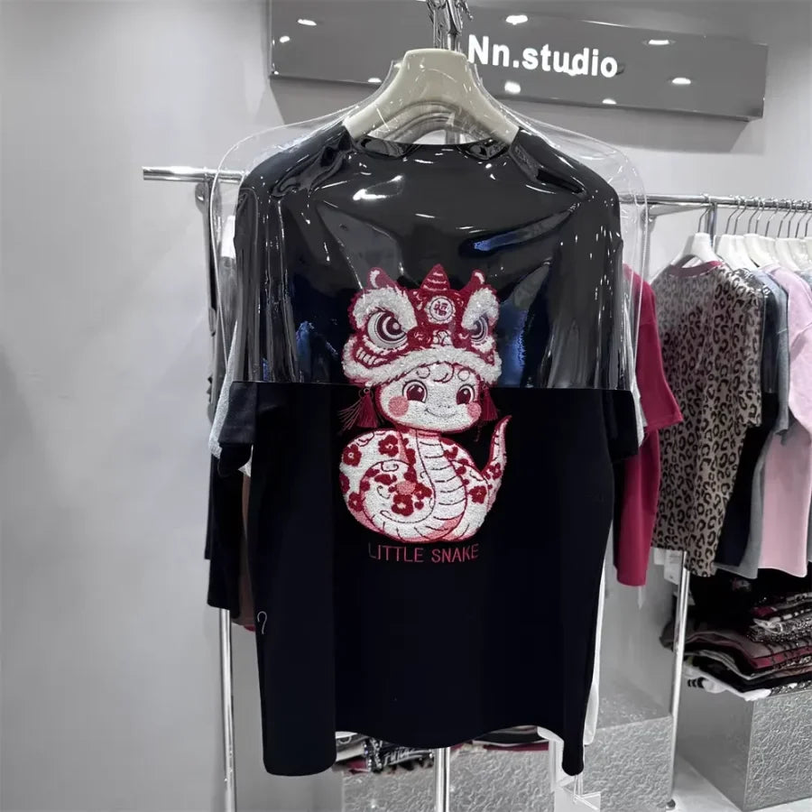 A147 - Premium Heavy Embroidery Oversized Tee - Textured Character Edition