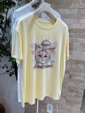 A183 - Cool Cat Graphic Tee - Hand-Embroidered Crystal Beaded Detail - 220g Premium Heavyweight Cotton