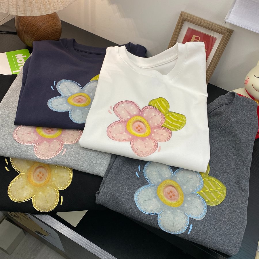 A187 - Embroidered Floral Graphic Tee - Hand-Finished Wildflower Detail - 220g Premium Heavyweight Cotton