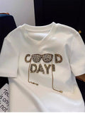 VINESU A39 Rhinestone Sunglasses Embellished Oversized T-Shirt | DAYI Chain Detail White Tee