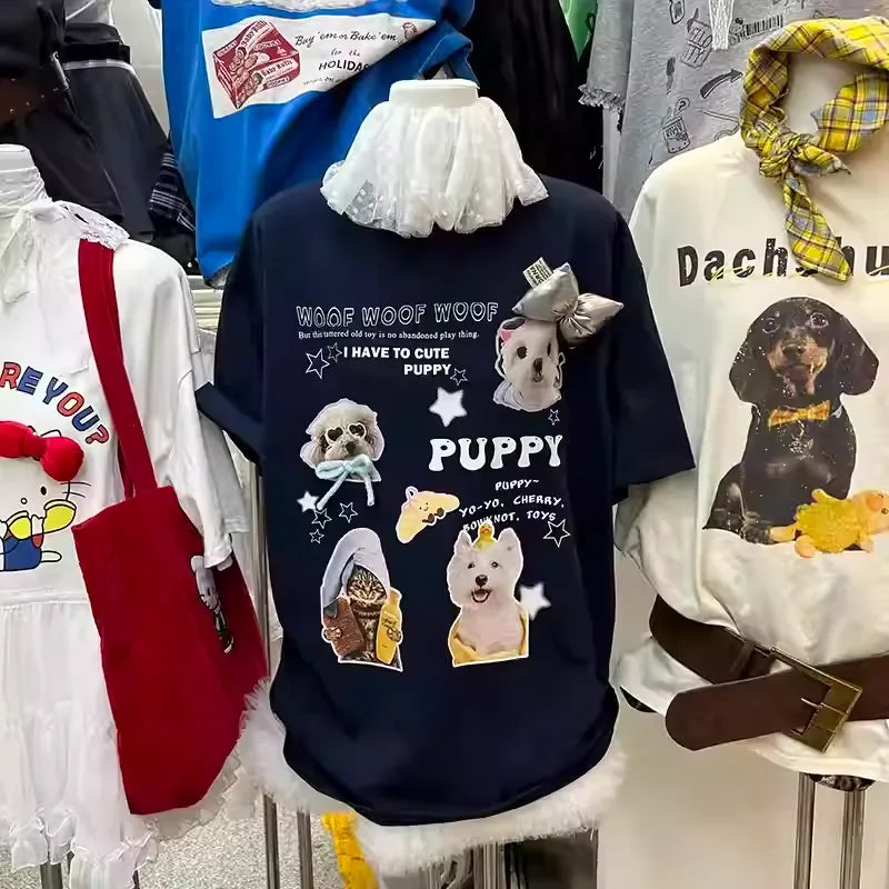 A83 - Handmade 3D Felt Pet Collage T-Shirt | Artisan Hand-Stitched Cute Animal Tee