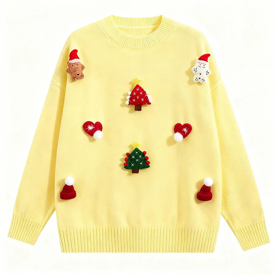 VINESU Christmas Vibe Max🎅 Handmade 3D Felt Decor Red Crewneck Sweater🔥
